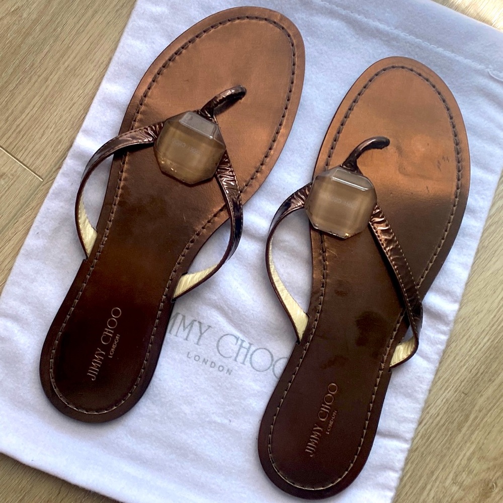 Jimmy Choo Wilma Bronze Metallic Sandal Flip flop 40